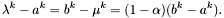 \[ \lambda^k - a^k = b^k - \mu^k = (1 - \alpha) (b^k - a^k) . \]