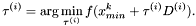 \[ \tau^{(i)} = \arg \min_{\tau^{(i)}} f(x^k_{min} + \tau^{(i)} D^{(i)}) . \]