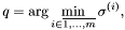 \[ q = \arg \min_{i \in \overline{1,\ldots,m}} \sigma^{(i)} , \]